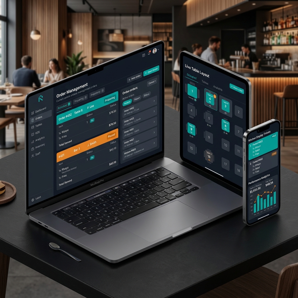 Xinobi restaurant dashboard on laptop and phone