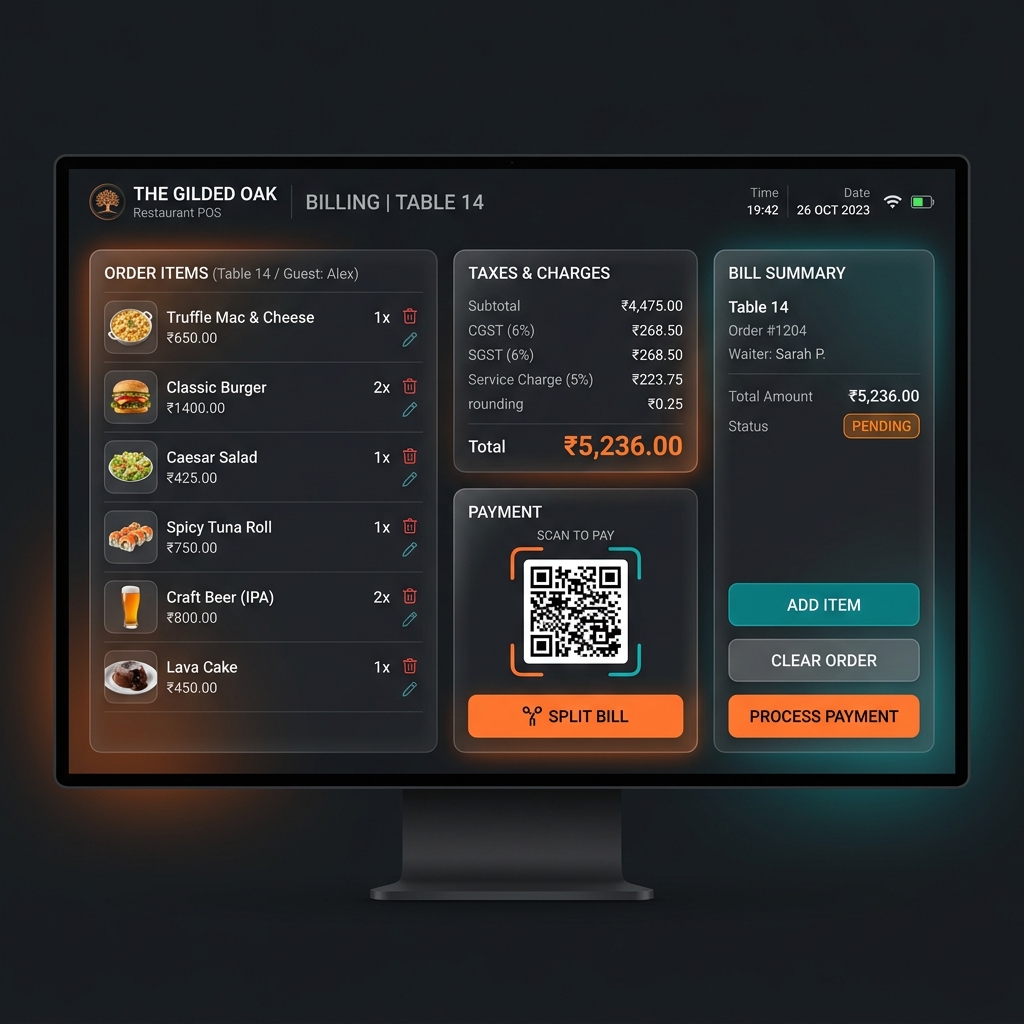 Xinobi POS Billing Screen Mockup